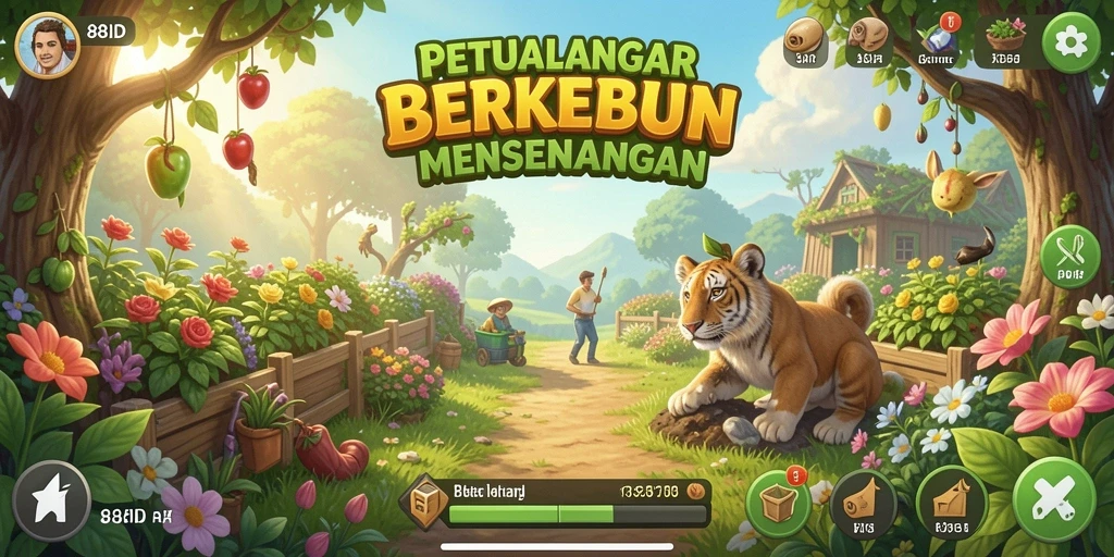 Screenshot gameplay 88ID menampilkan kebun yang indah dan tanaman beragam.