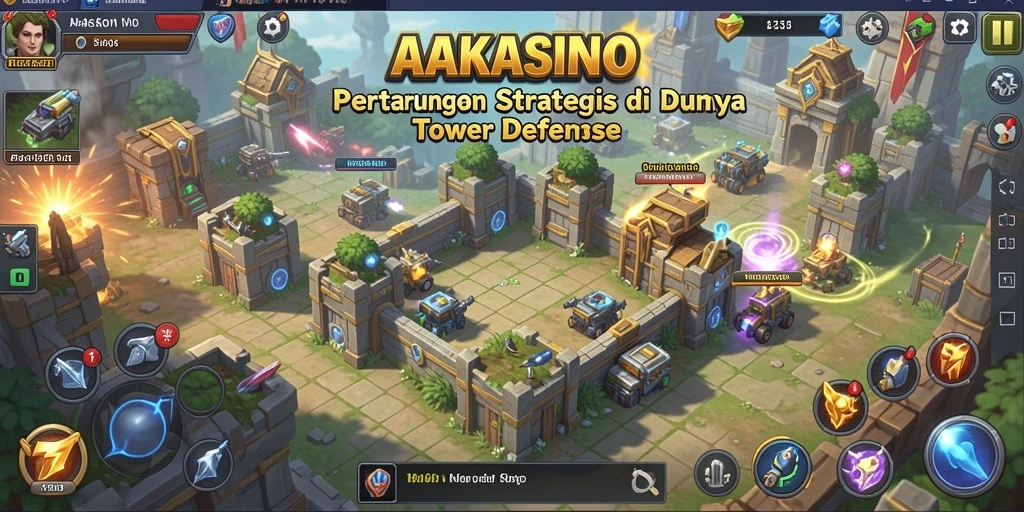 Tampilan menarik dari gameplay AAKASINO dengan menara yang strategis.