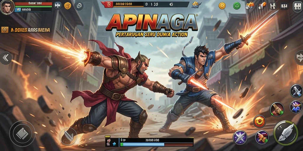 Tampilan seru gameplay APINAGA yang penuh aksi.