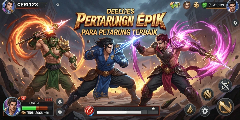 Tampilan pertarungan seru dalam game CERI123 dengan variasi karakter.