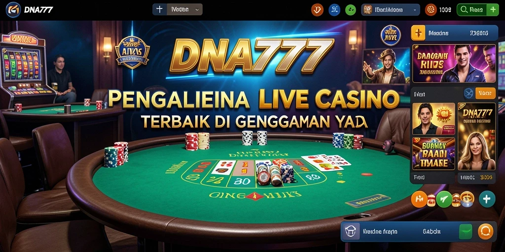 Screenshot gameplay Live Casino dengan dealer dan meja permainan.