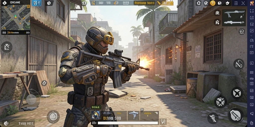 Screenshot dari gameplay seru dalam IDRGAME, tunjukkan aksi tembak menembak.