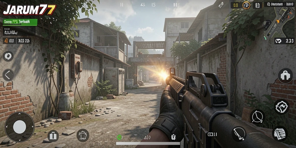 Tampilan gameplay mendebarkan dari JARUM77 dengan aksi tembak-menembak.