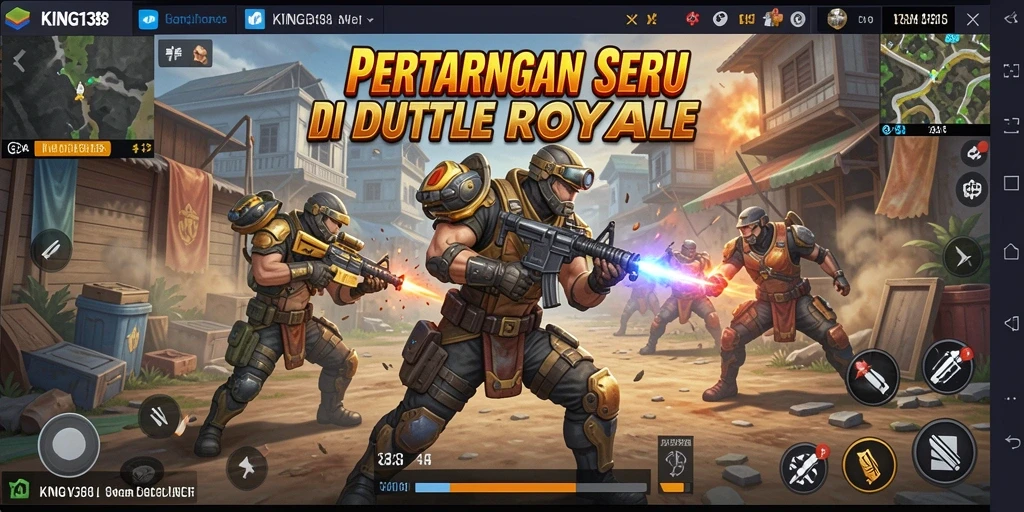 Screenshot KING138 menampilkan aksi intense dalam pertempuran Battle Royale.