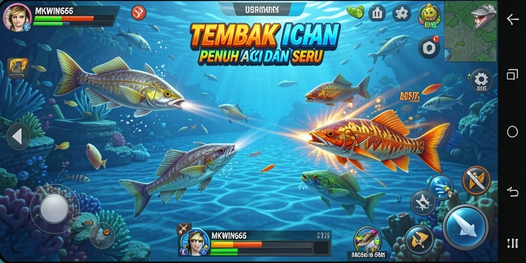 Tampilan gameplay MKWIN666 yang seru saat menembak ikan.