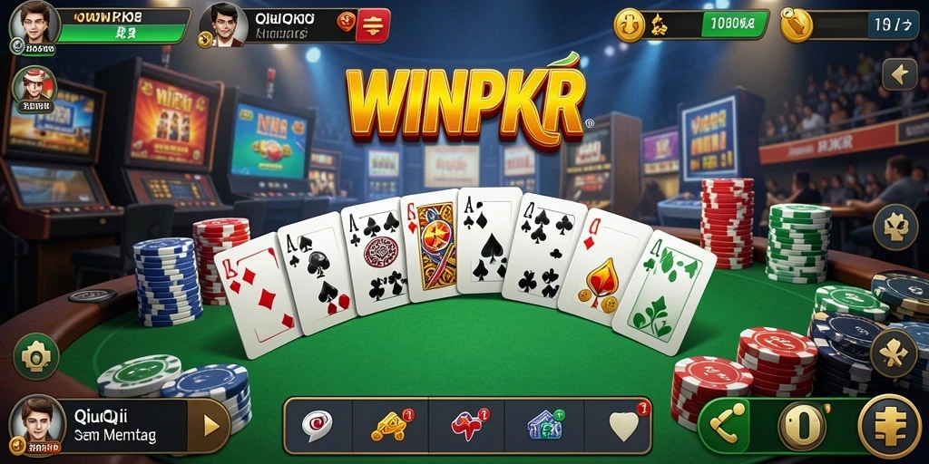 Screenshot gameplay WINPKR menampilkan aksi seru permainan QiuQiu.