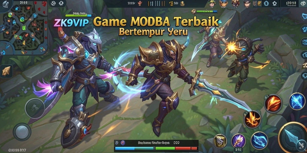 Tampilan gameplay ZK9VIP yang menampilkan pertarungan seru antara tim hero.